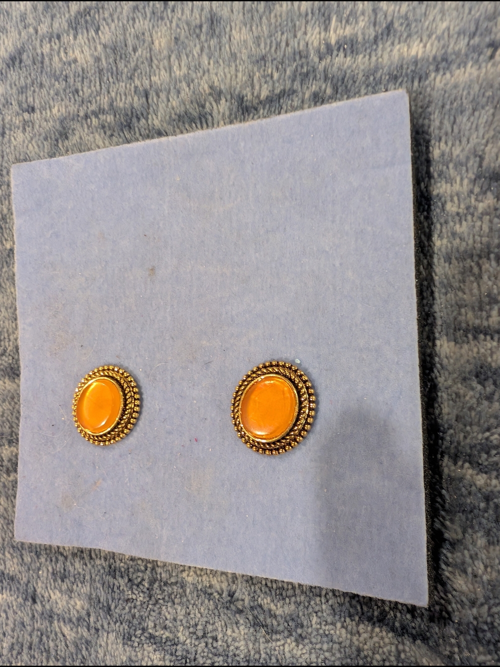 NWOT Vintage 1990's Avon Gold-Tone Orange Oval Stud Earrings